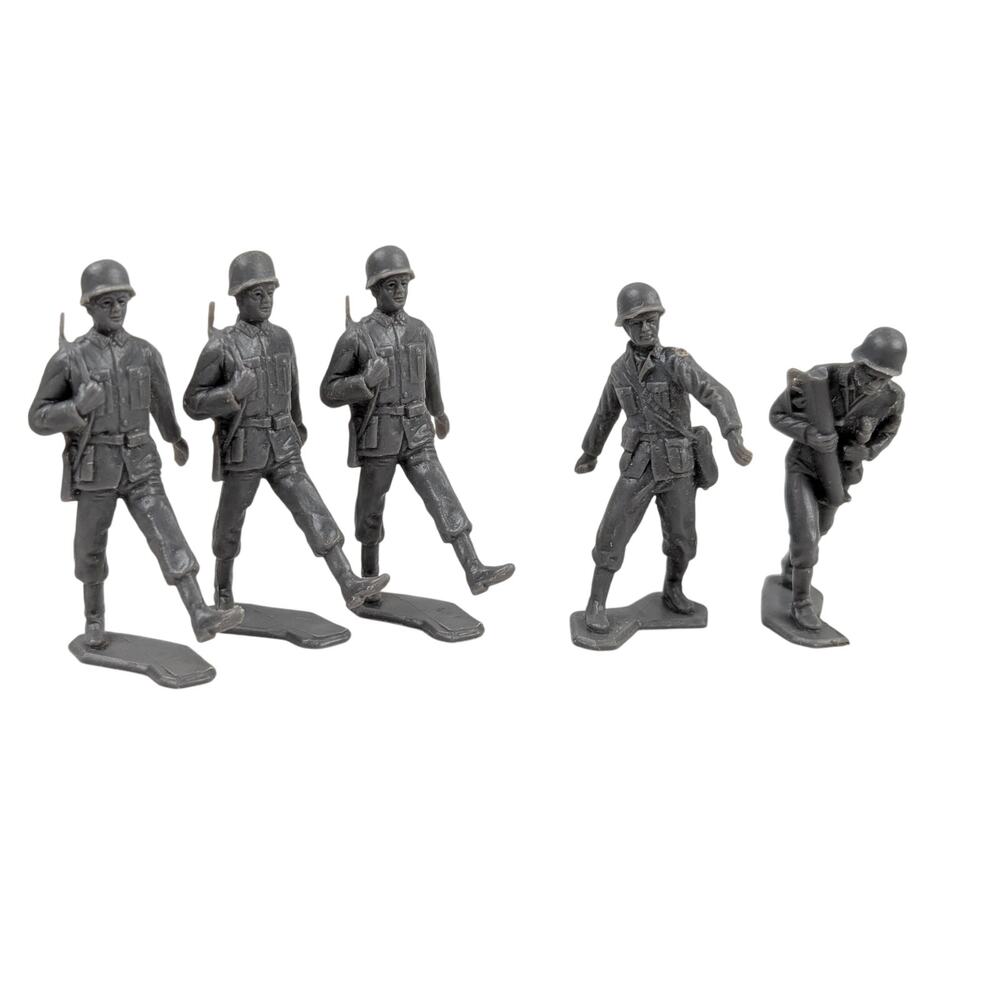 Marx Marked 60mm WWII US Army Men Toy Soldiers Gray Lot of 5 1:32